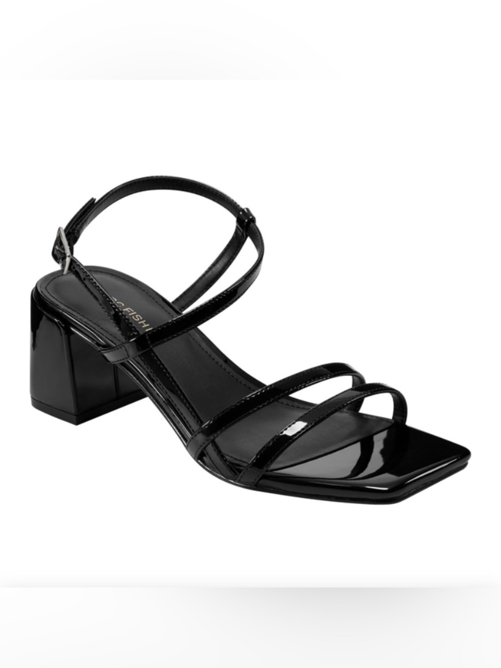 Marc Fisher ‘Jeci’ Black Patent Strappy Block Heel Sandal Size 5.5